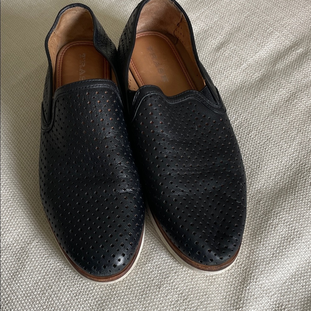 Trask Black Perforated Leather Loafers